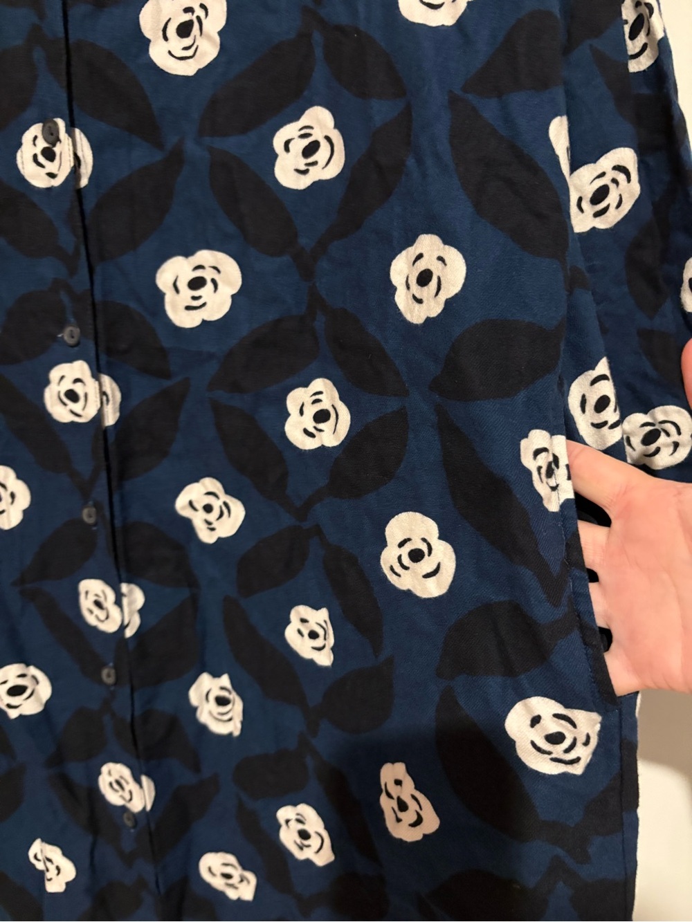Uniqlo x Marimekko Flannel Long Sleeve button midi Dress Blue Floral medium - Picture 5 of 7